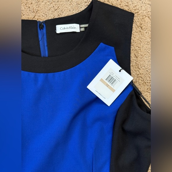 NWT Calvin Klein Blue/Black Color Block Sleeveless Cocktail Dress Size 12 - Picture 2 of 6